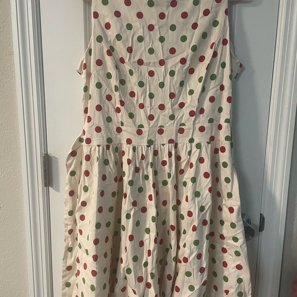 Lady Vintage London Tea Dress UK 18 CHRISTMAS RED/GREEN dots with POCKETS